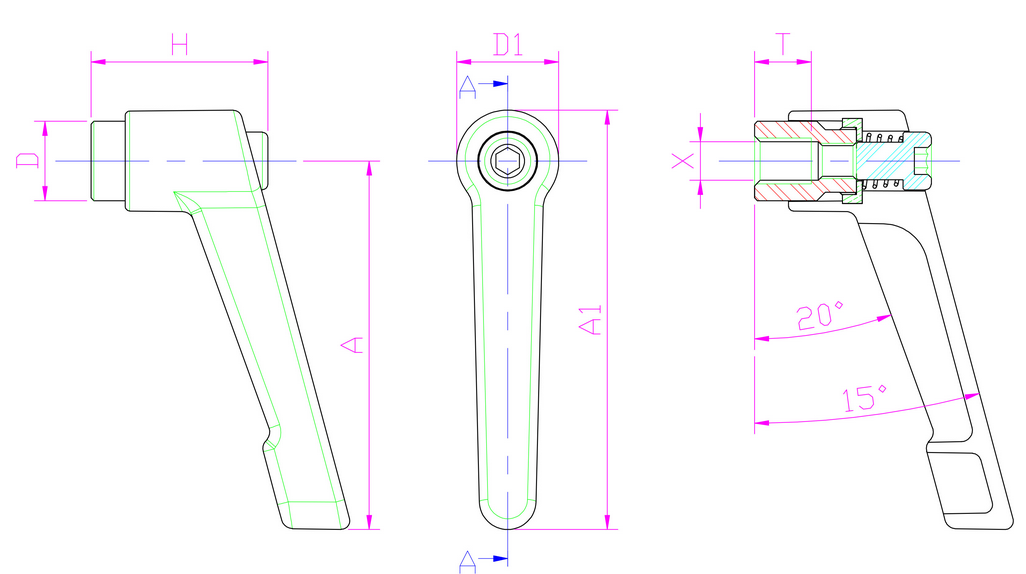 塑膠含鋅合金環把手 – 螺母  (按壓式可調整把手 / 萬向把手)