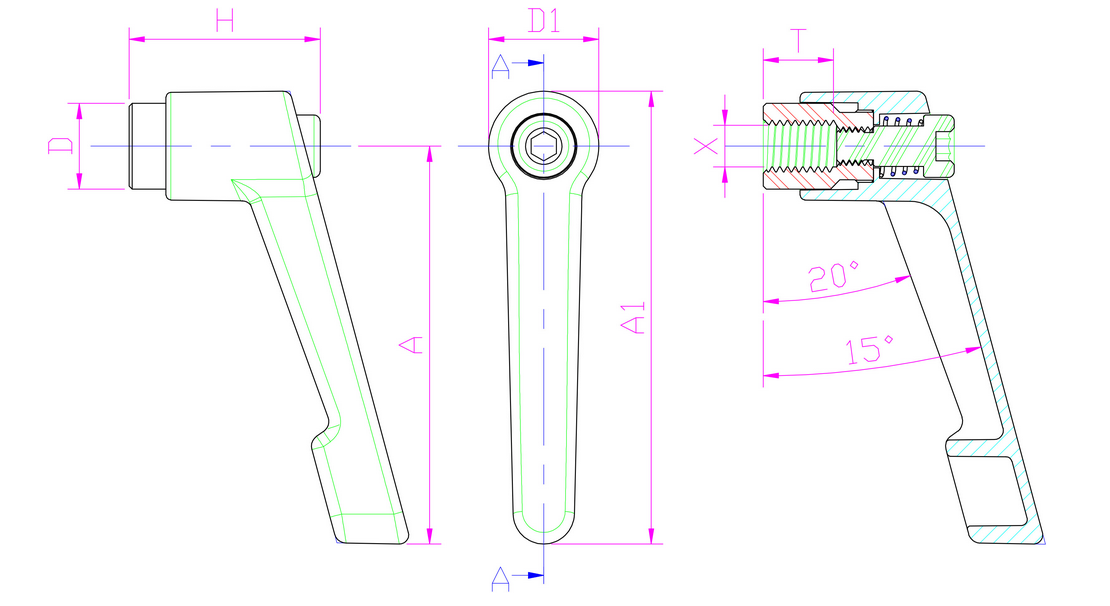 鋅合金把手 – 螺母  (按壓式可調整把手 / 萬向把手)